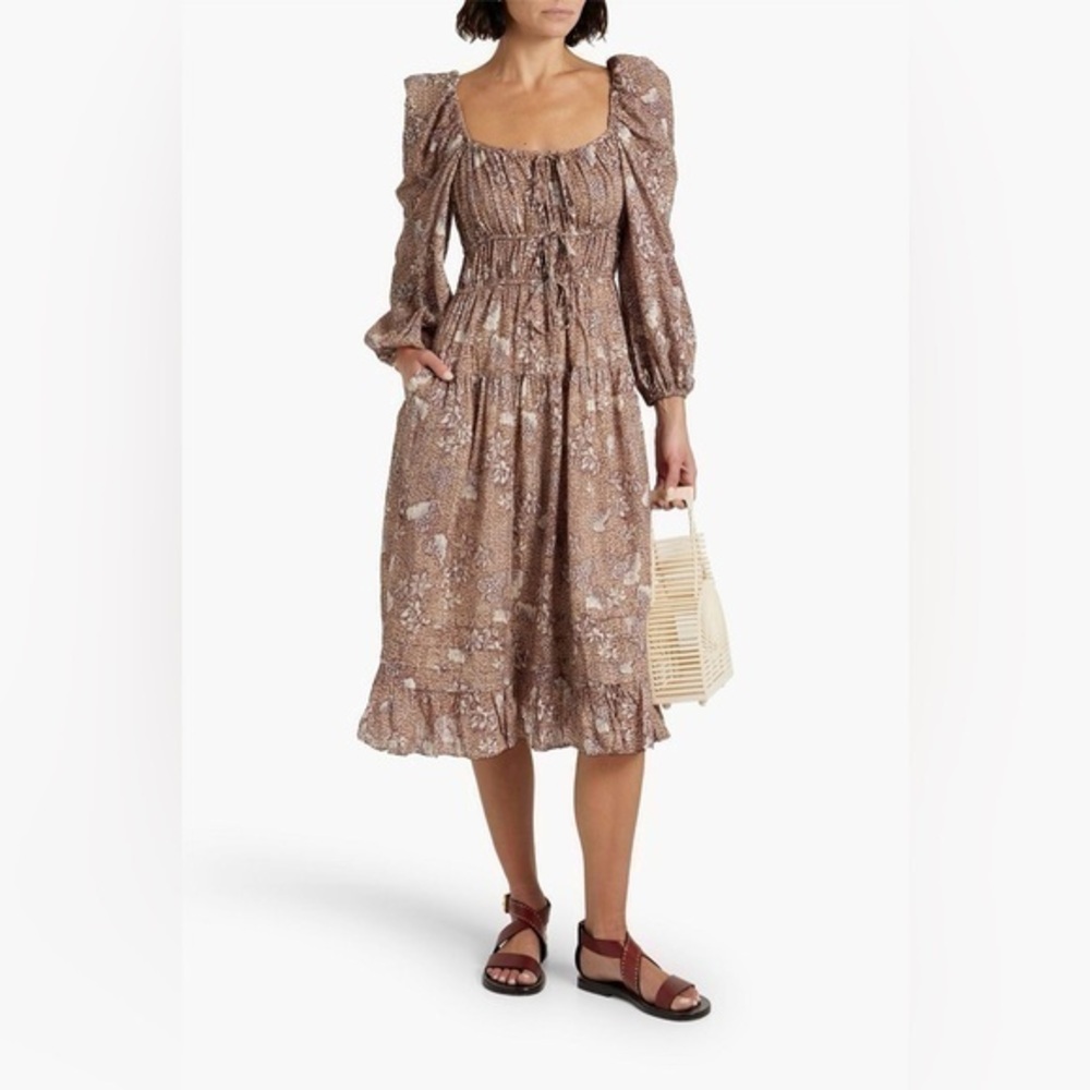 Ulla Johnson Isla Midi Dress Sandalwood Floral Cotton Voile Size 4 - Picture 3 of 6